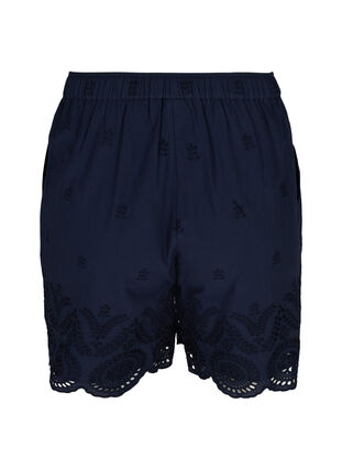 Cotton shorts with pockets and broderie anglaise, Navy Blazer, Packshot image number 1