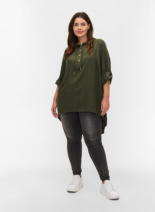 Viscose tunic with hood and 3/4-length sleeves, Climbing Ivy, Model image number 2