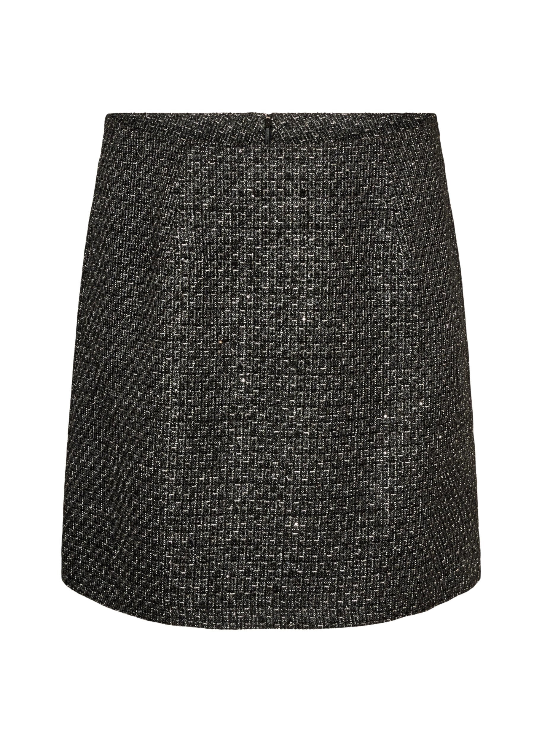 ZizzifashionShort boucl&eacute; skirt with sequins, Black, Packshot image number 0