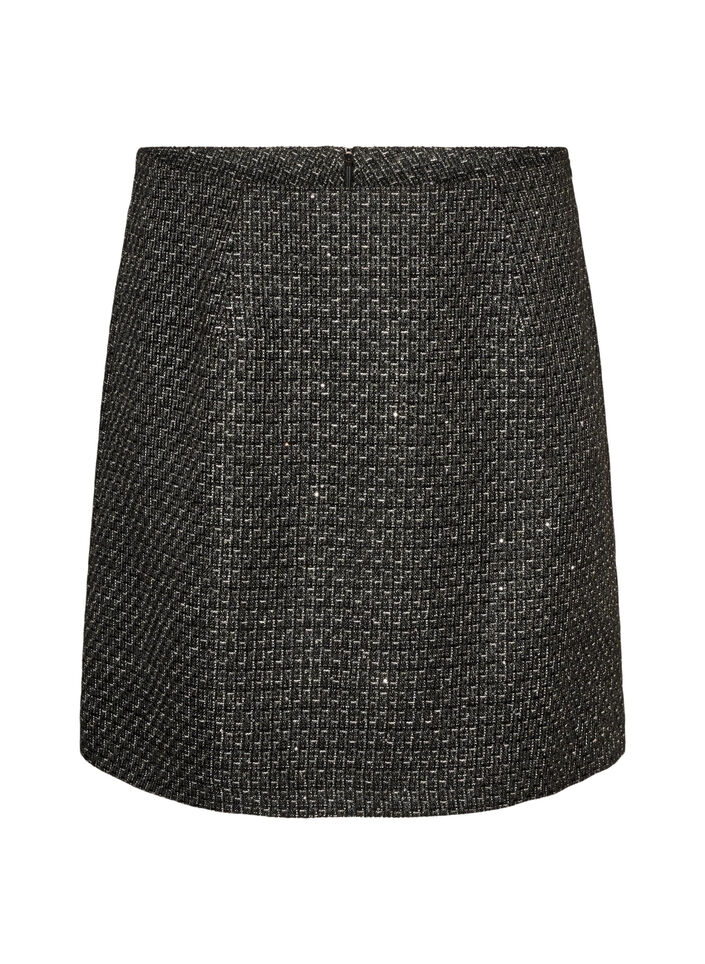 Short boucl&eacute; skirt with sequins, Black, Packshot image number 0