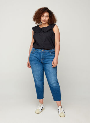 Sleeveless shirt with a large collar, Black, Model image number 2