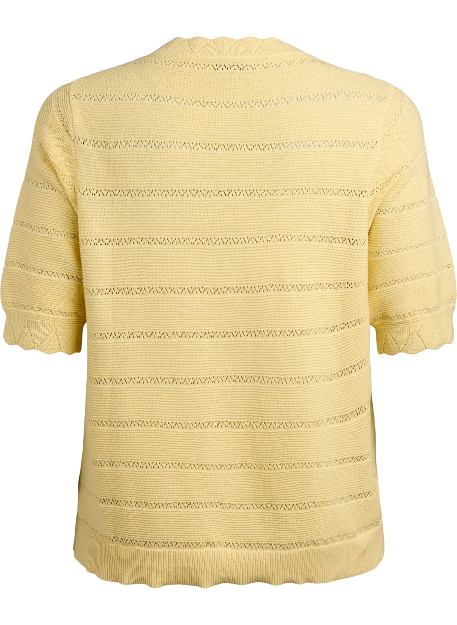 Zizzifashion Knitted blouse with a striped openwork pattern and short sleeves, Yellow, Packshot image number 1