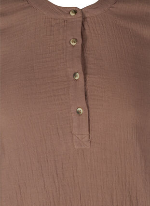 Cotton blouse with buttons and 3/4 sleeves, Deep Taupe, Packshot image number 2