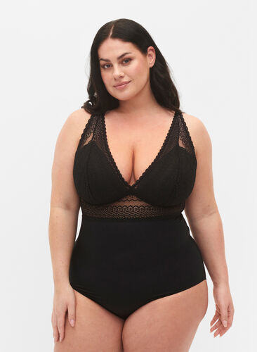 Body with lace and lightly padded cups, Black, Model image number 0