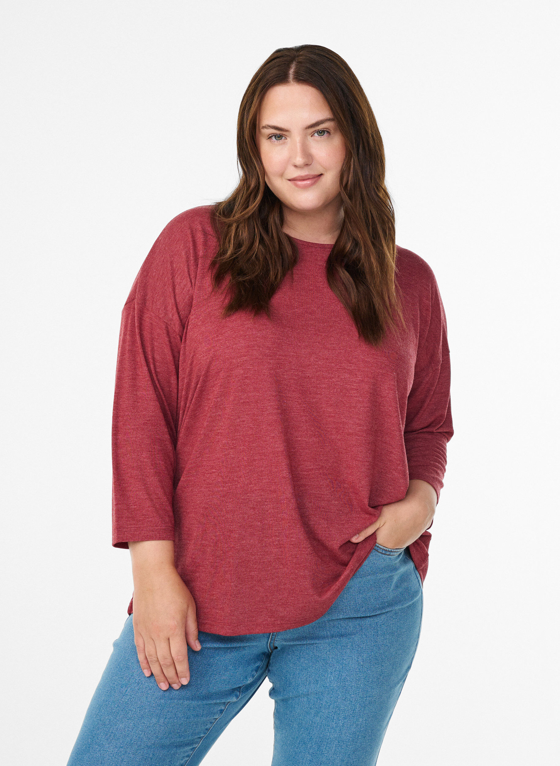 Zizzifashion Jersey blouse with 3/4 sleeves, Red, Model image number 0