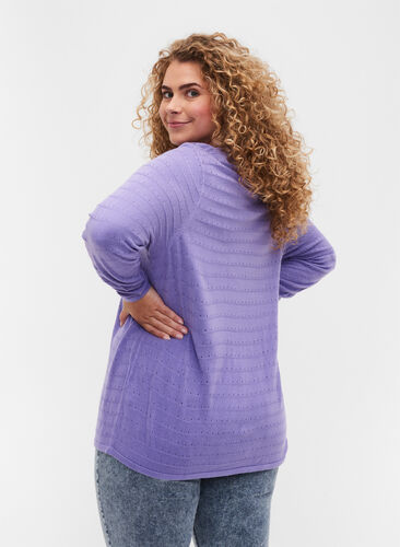 Knitted blouse with textured pattern and round neck, Paisley Purple, Model image number 1