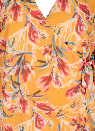 Floral wrap dress with 3/4-length sleeves, Cadmium Yellow AOP, Packshot image number 2