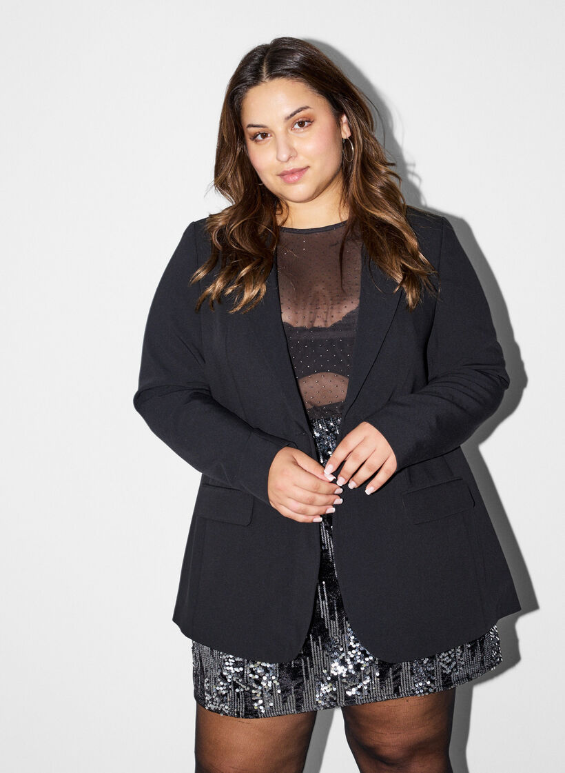 Blazer with back vent and tie detail, Black, Model image number 0