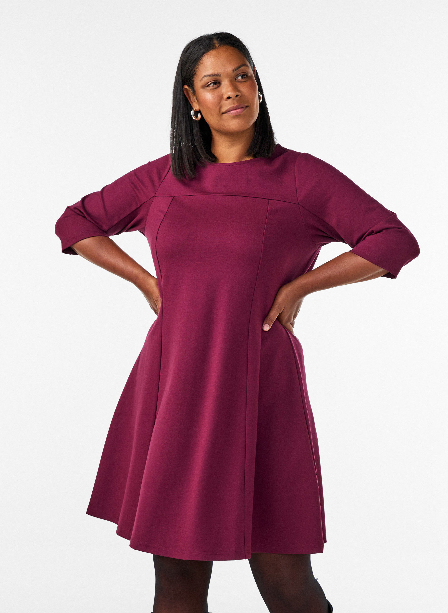 ZizzifashionA-shaped dress with 3/4 sleeves, Red, Model image number 0