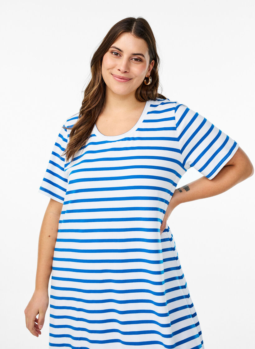 Striped jersey dress with short sleeves, Blue, Model image number 2