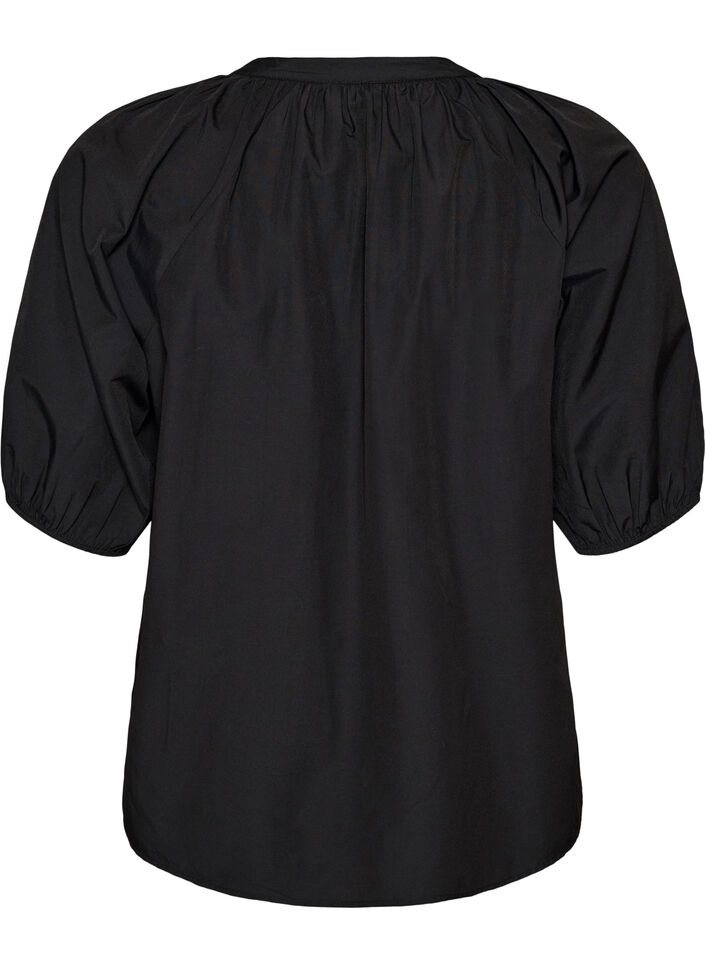 Shirt blouse with button fastening and tie-belt, Black, Packshot image number 1