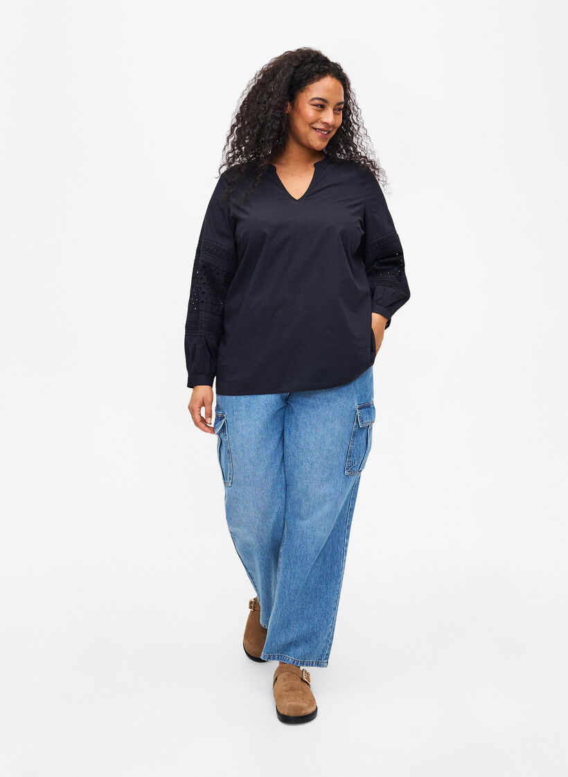 Long sleeve blouse with decorative details, Black, Model image number 3