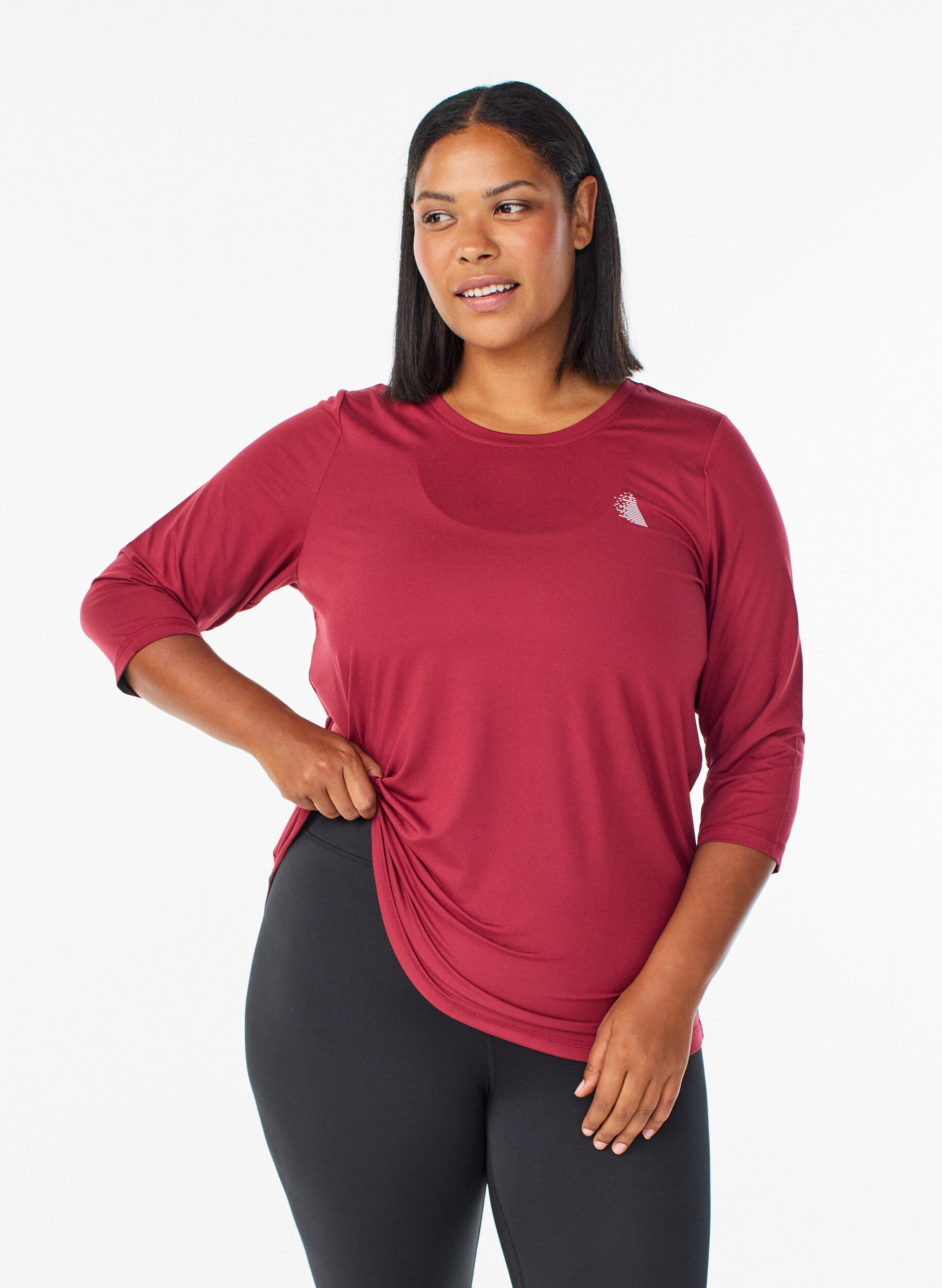 Workout top with 3/4 sleeves, Red, Model