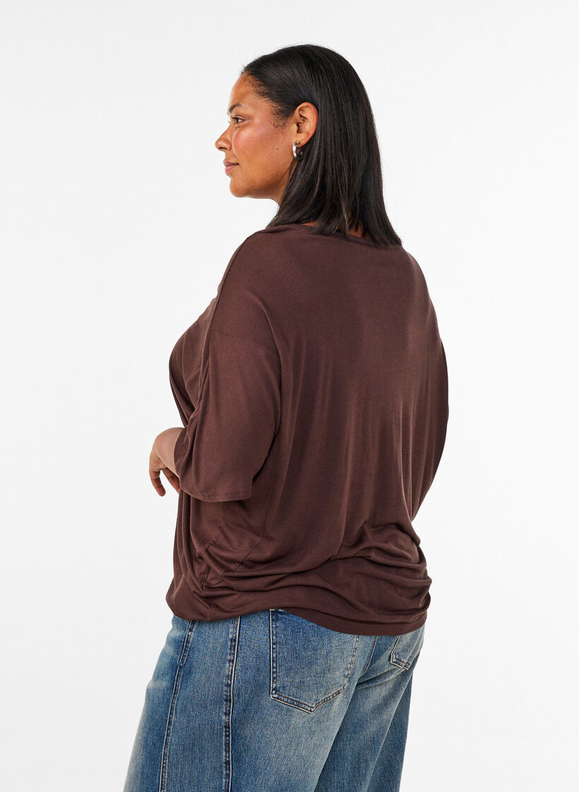 Loose T-shirt in viscose jersey, Brown, Model image number 2