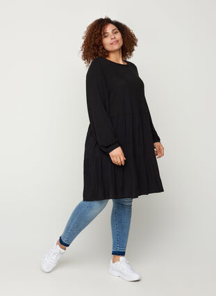 Long-sleeved dress with an A-line cut, Black, Model image number 2