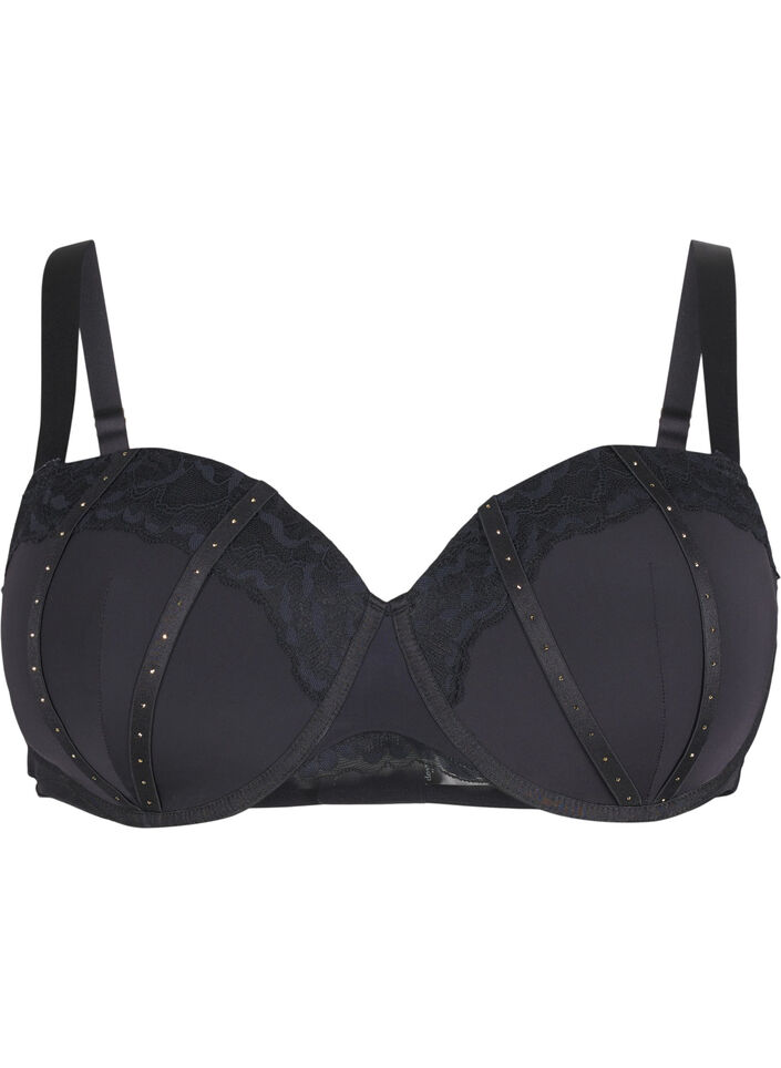 Moulded bra with rhinestone details, Black, Packshot image number 0