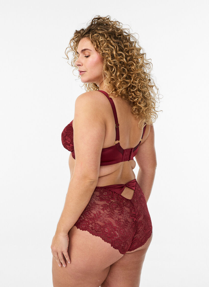 Panties with lace and a bow detail at the back, Dark Bordeaux, Model image number 2