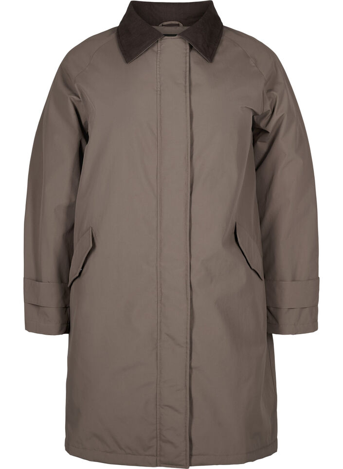 Transitional coat with velvet collar and pockets, Chocolate Chip, Packshot image number 0