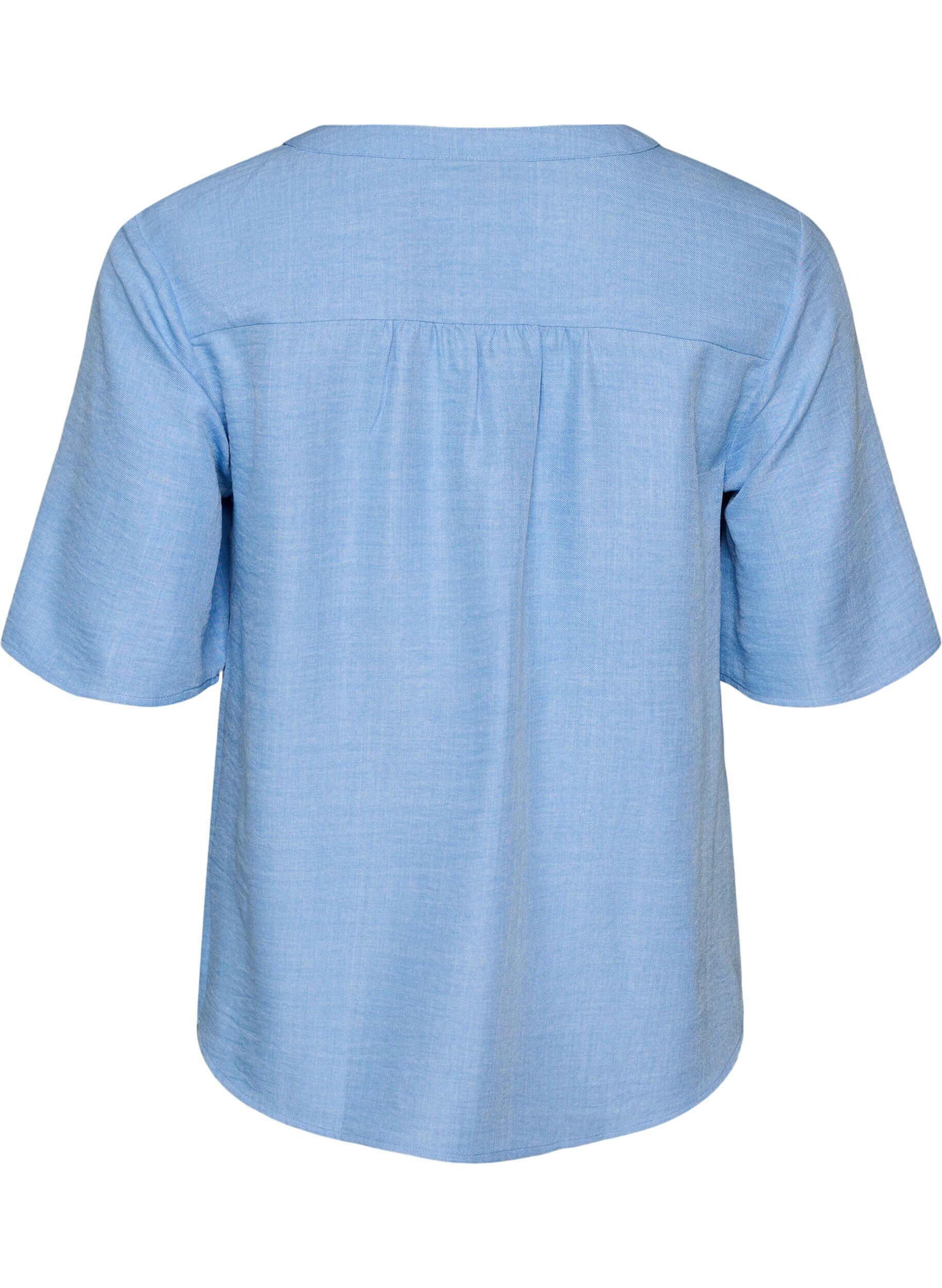 Zizzifashion V-neck shirt blouse with short sleeves, Light Blue, Packshot image number 1