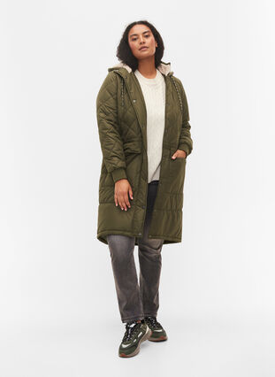 Quilted jacket with hood and adjustable waist, Forest Night, Model image number 2