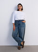 Basic T-shirt with boat neckline and 3/4 sleeves, White, Model image number 1