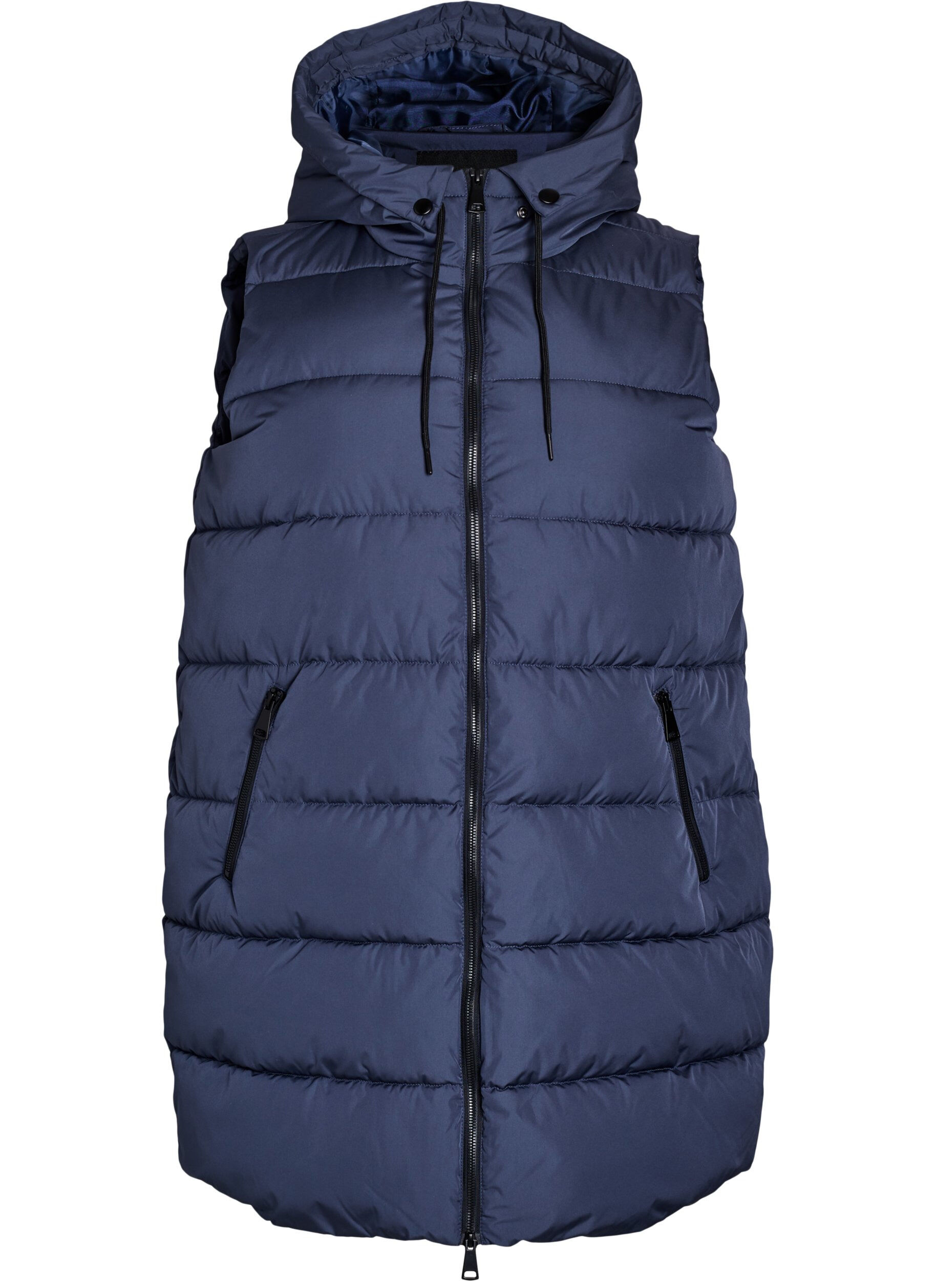 Long vest with hood and pockets