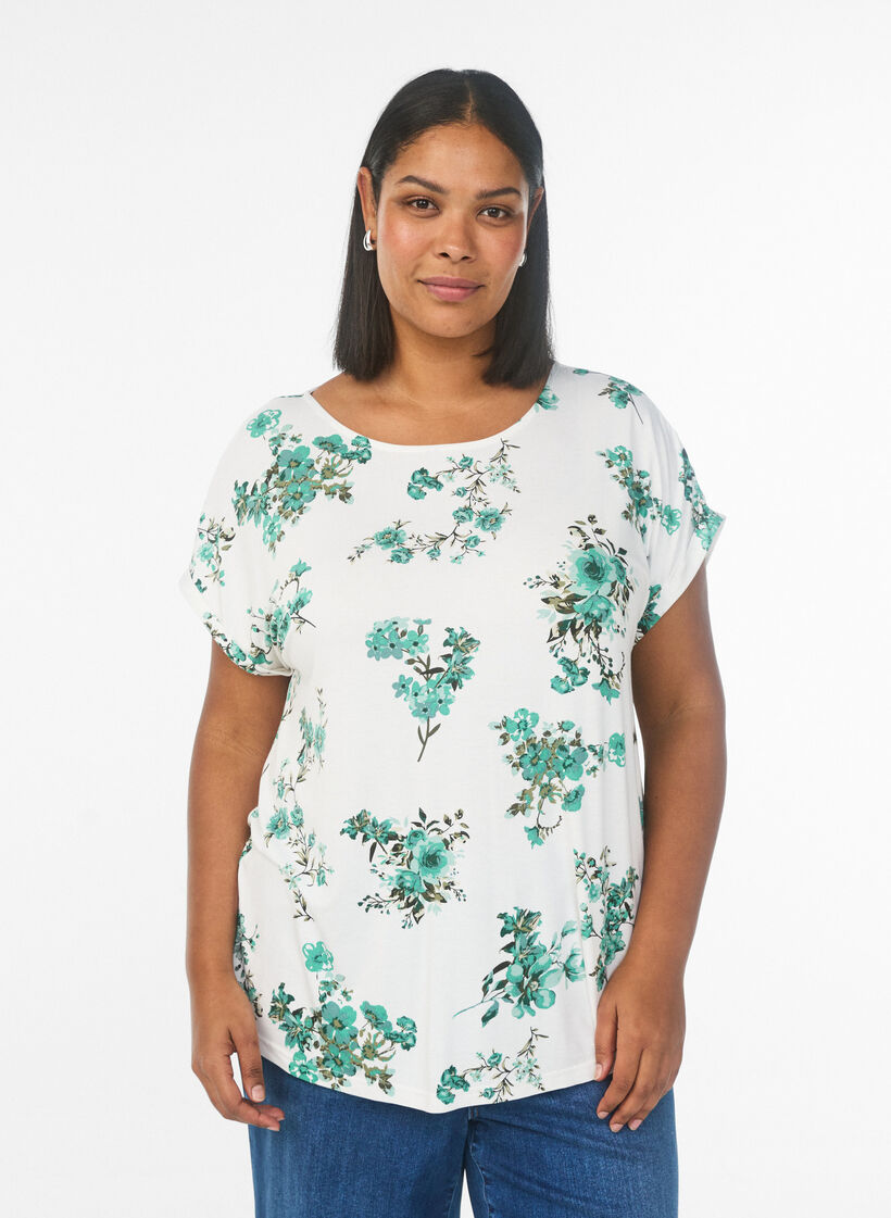 T-shirt with floral print, White, Model image number 0