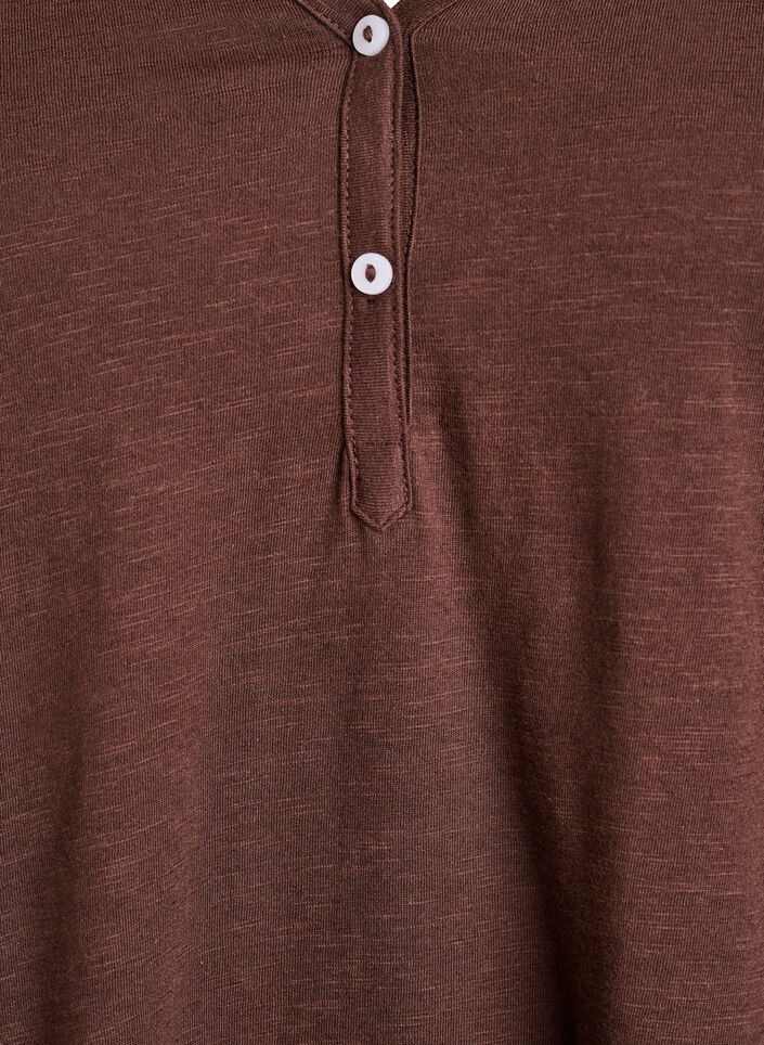 FLASH - Long-sleeved t-shirt with V-neck and buttons, Brown, Packshot image number 2