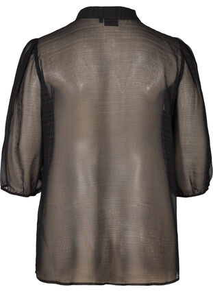 Transparent shirt with 3/4 length puff sleeves, Black, Packshot image number 1