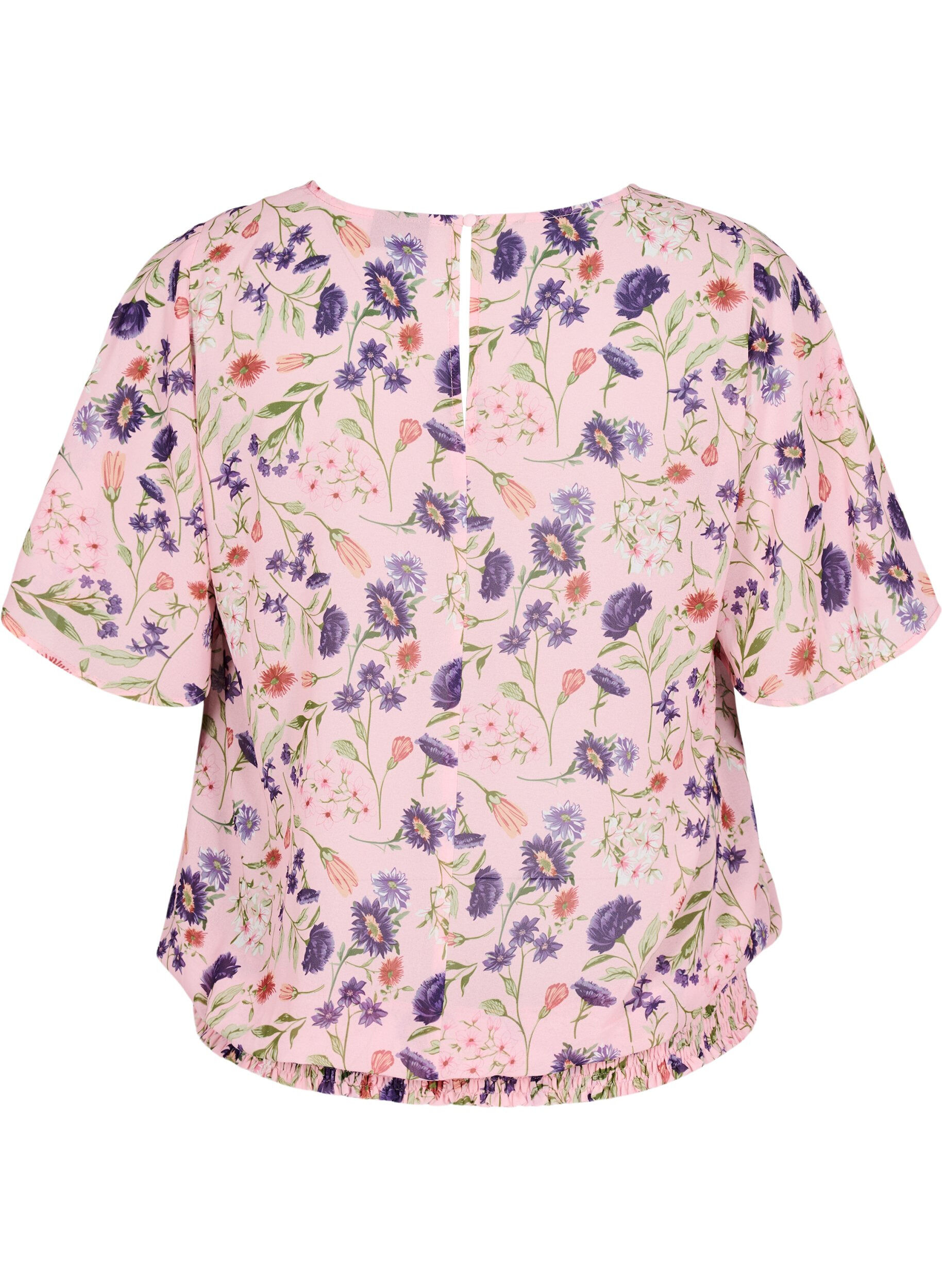 Zizzifashion Floral blouse with short sleeves and smocking, Rose, Packshot image number 1