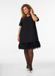 Short jersey dress with feather trim, Black, Model image number 1