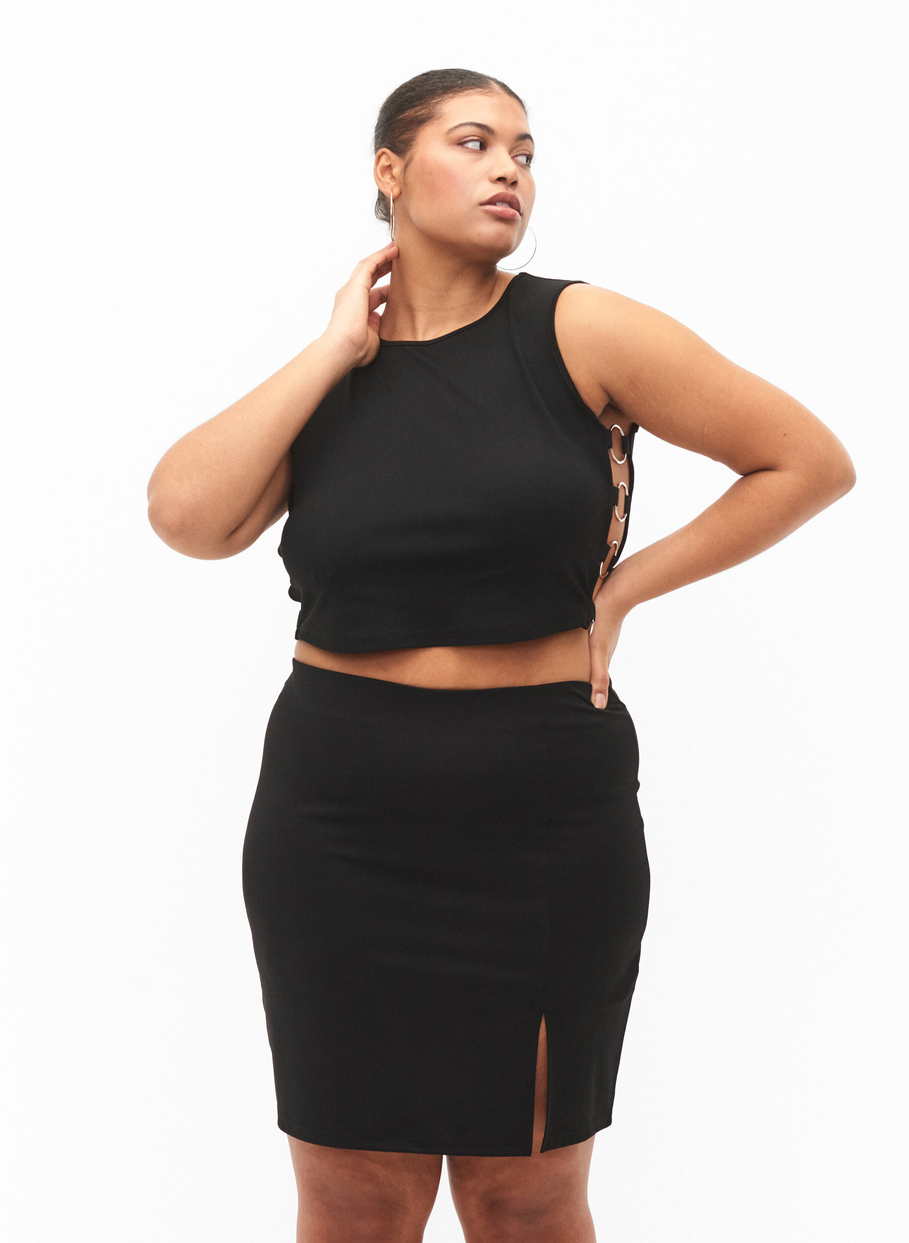 Zizzifashion Skirt with slit and slim fit, Black, Model image number 0