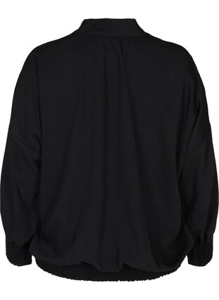 Long-sleeved blouse with a V-neck and smocking, Black, Packshot image number 1