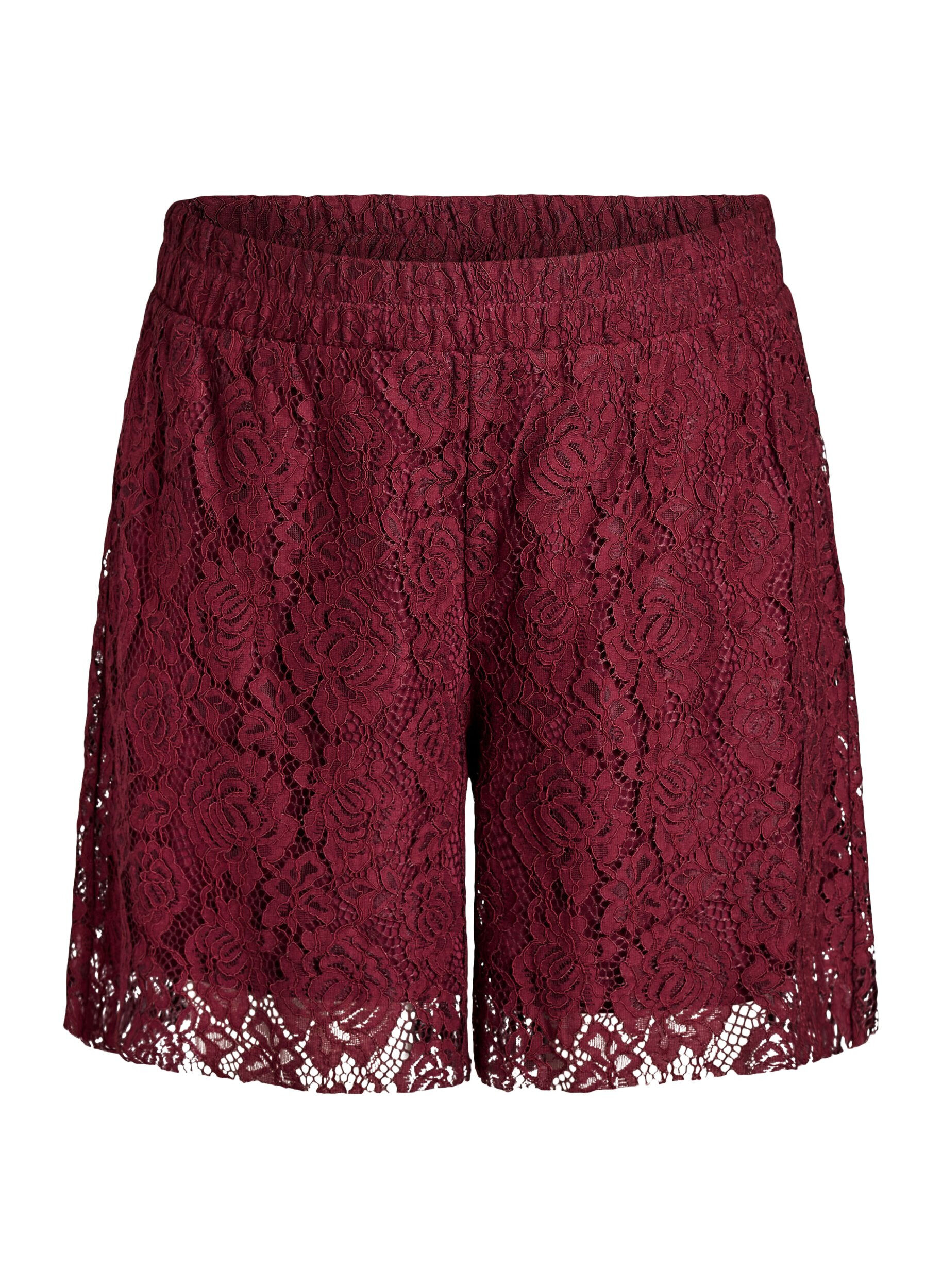 Zizzifashion Loose lace shorts, Dark Bordeaux, Packshot image number 0
