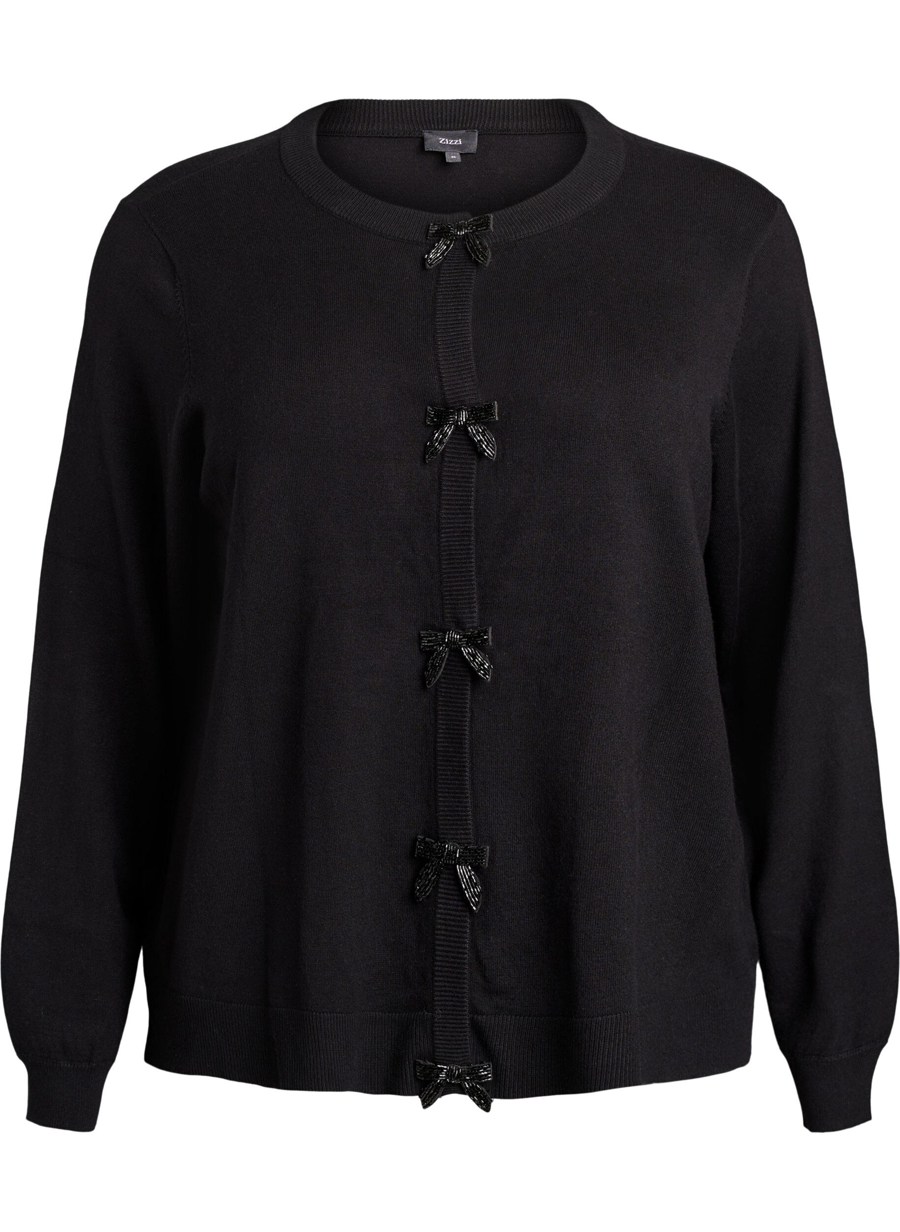 ZizzifashionCardigan with pearl-embroidered bows and press studs, Black, Packshot image number 0