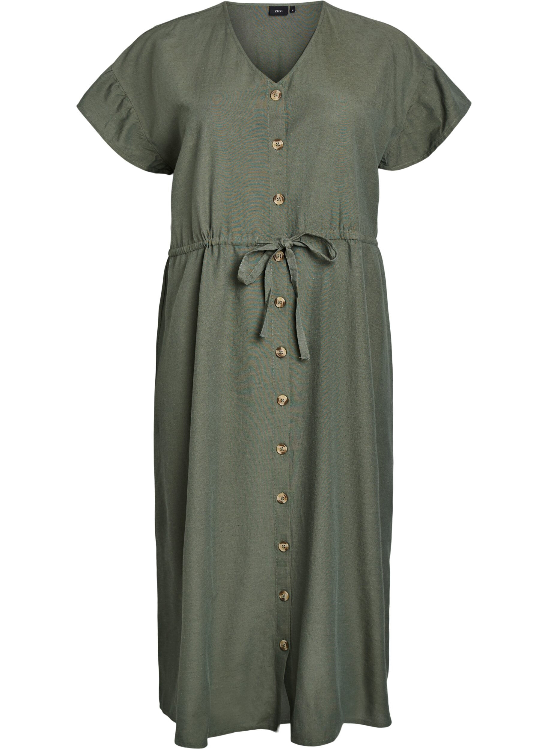 Zizzifashion Maxi dress with buttons and tie belt, Green, Packshot image number 0