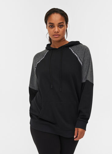 Sweatshirt with hood and pocket, Black, Model image number 0