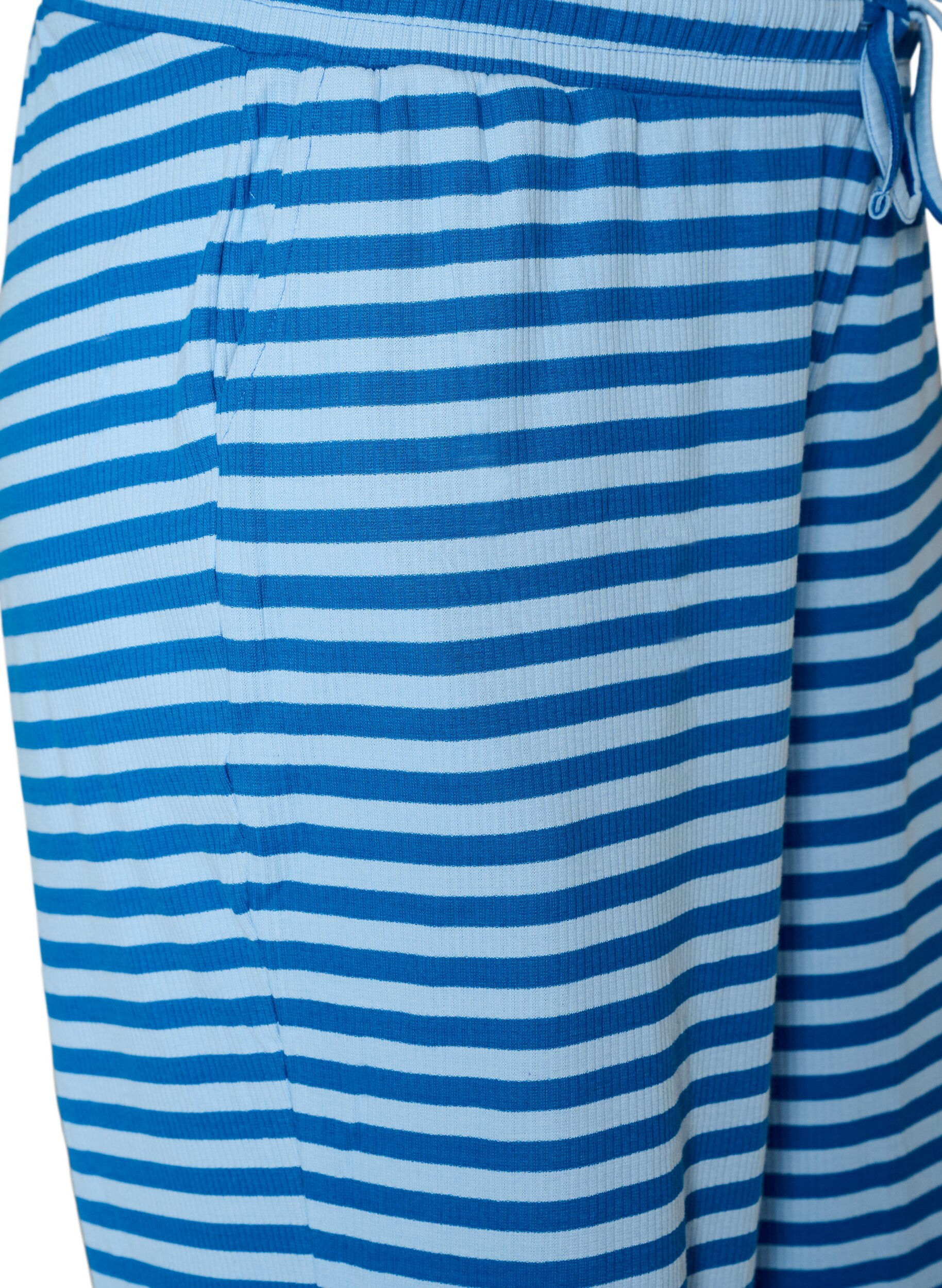 Zizzifashion Striped pyjama bottoms with a high waist and wide legs, Light Blue, Packshot image number 2