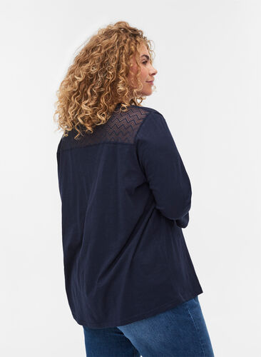 Blouse in organic cotton with lace, Night Sky, Model image number 1