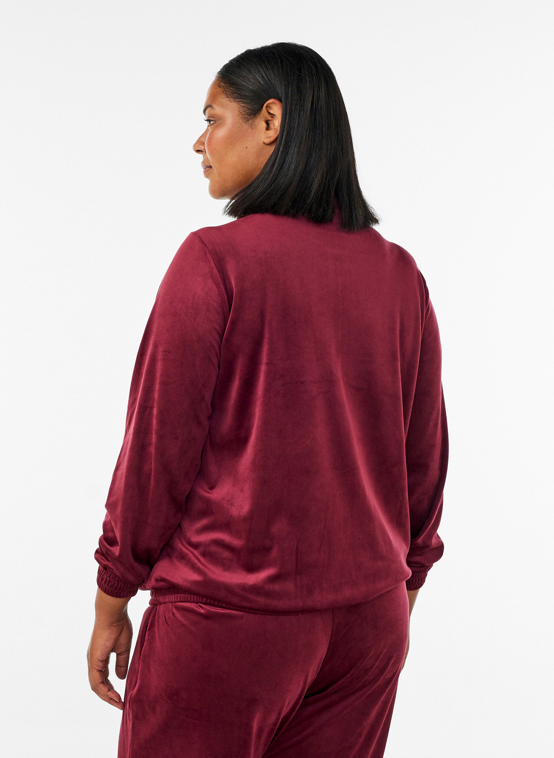 ZizzifashionSoft velour cardigan with a zipper and high collar, Red, Model image number 2