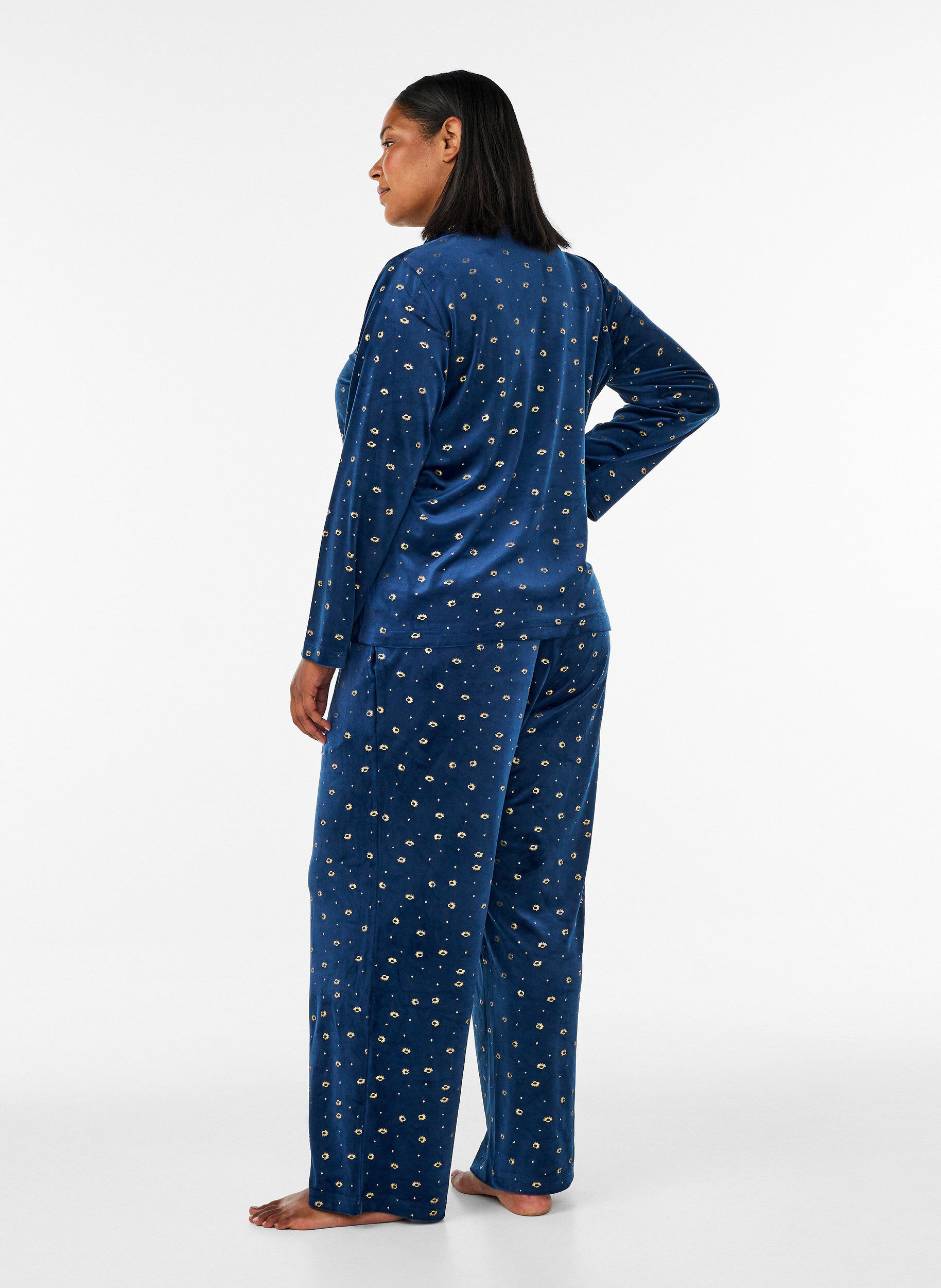 ZizzifashionVelour pyjama bottoms with an all-over print, Blue, Model image number 1