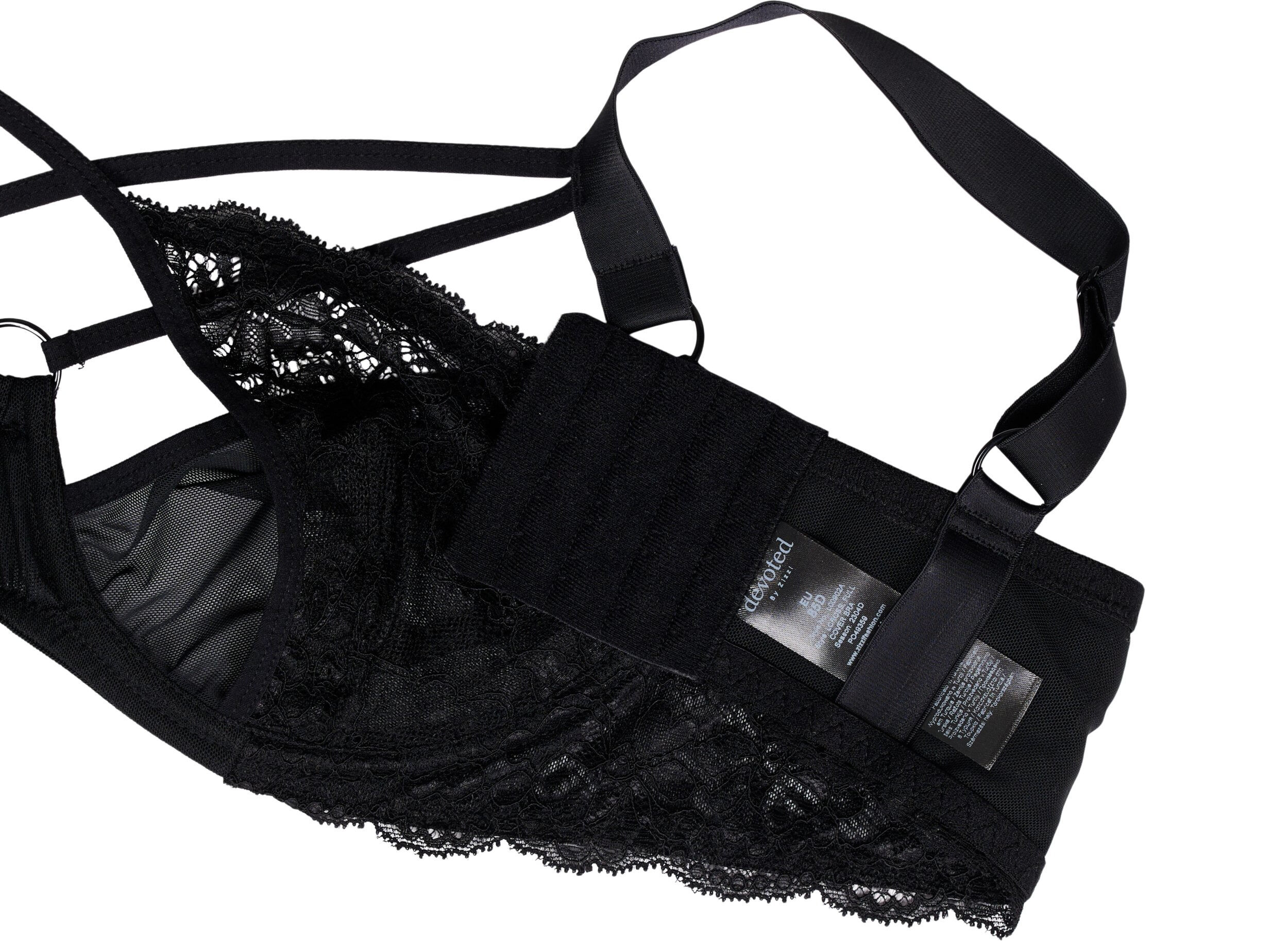 Zizzifashion Full cover bra with string and lace, Black, Packshot image number 3