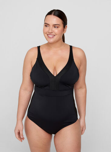 Swimsuit with V-neck, Black, Model image number 0