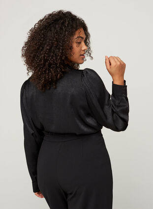 Textured shirt with long puff sleeves, Black, Model image number 1