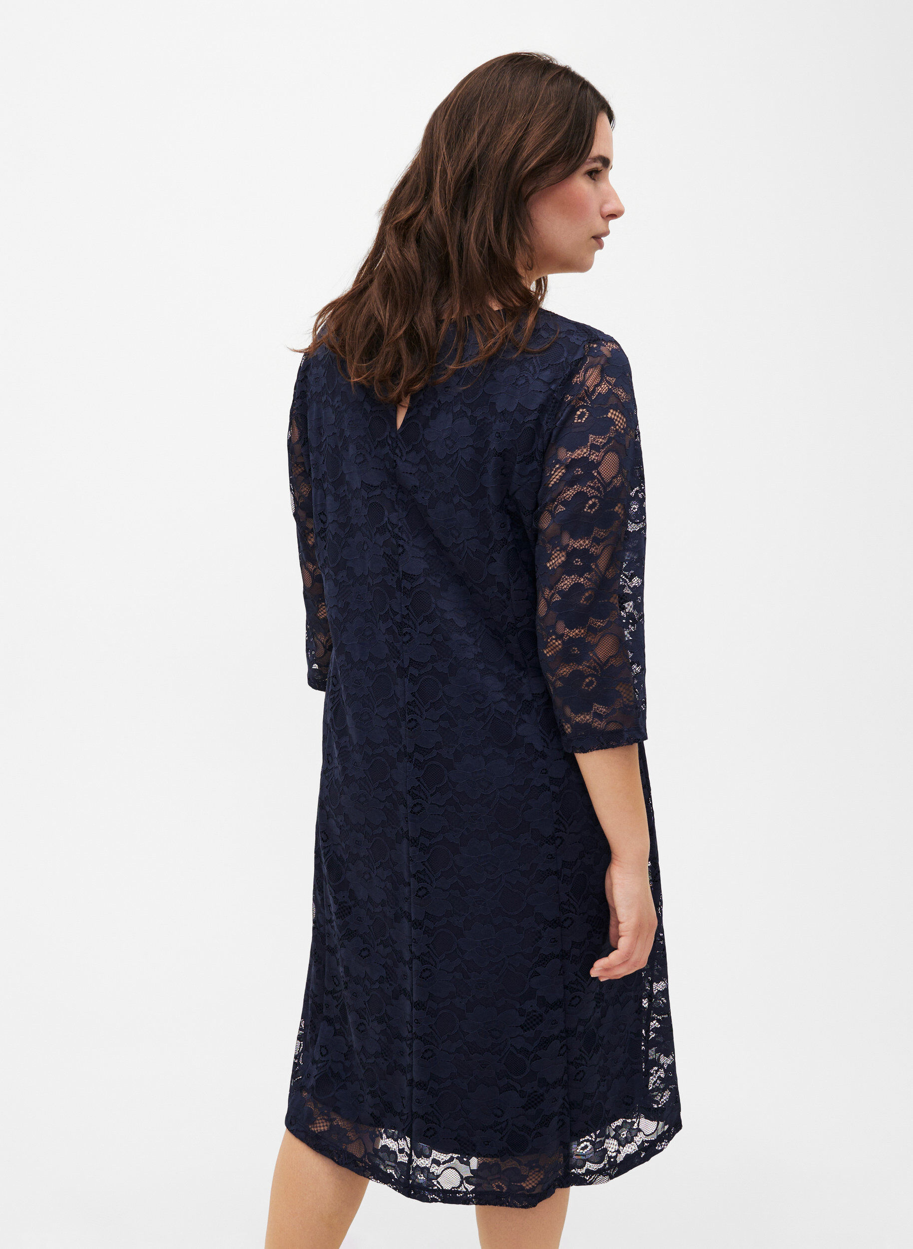 Zizzifashion Lace dress with 3/4 sleeves, Navy Blazer, Model image number 1
