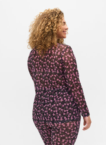 Long-sleeved top in printed mesh, Flower AOP, Model image number 1