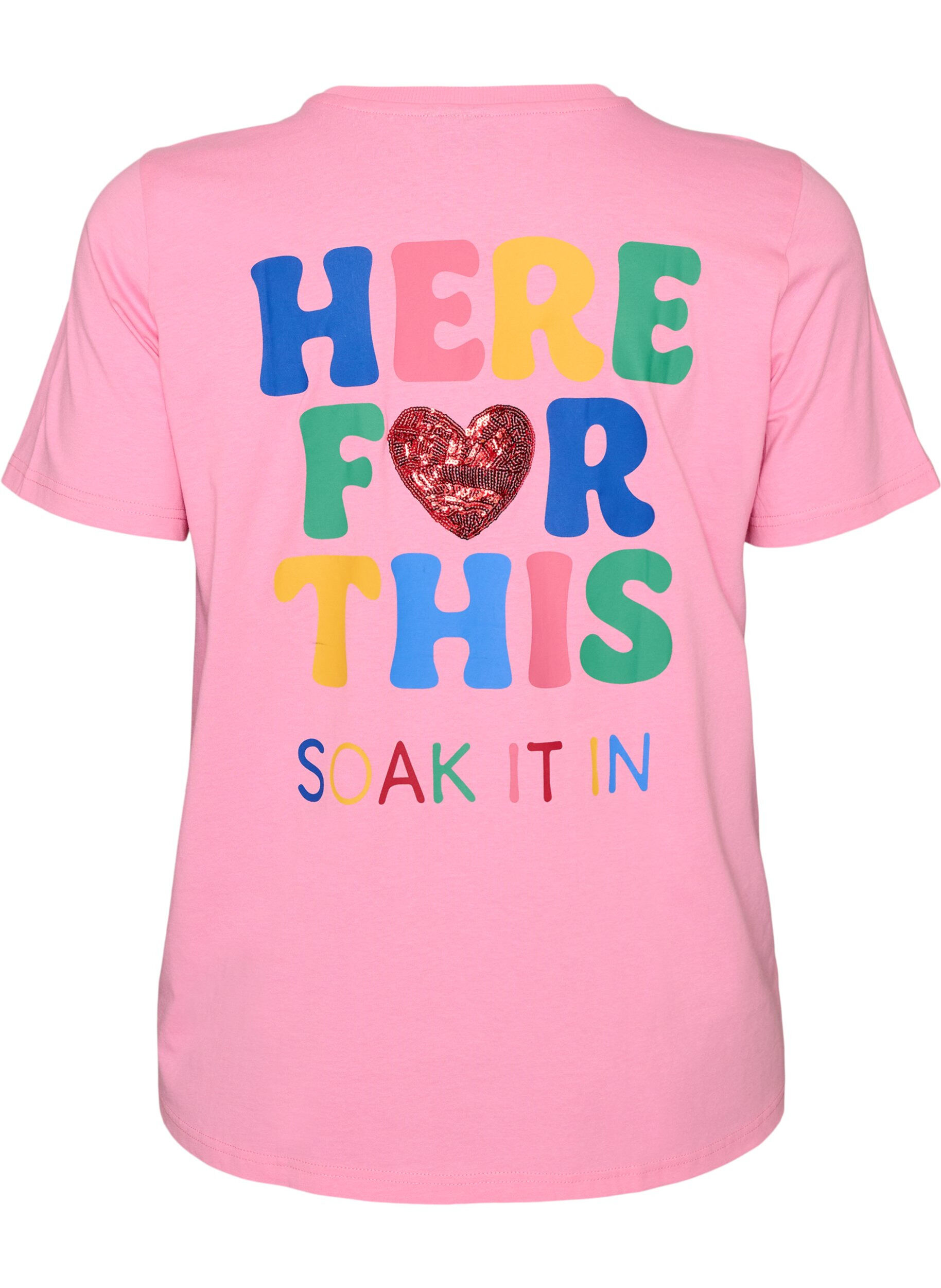 Zizzifashion T-shirt with a sequin heart and colourful back print, Pink, Packshot image number 1