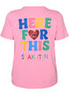 T-shirt with a sequin heart and colourful back print, Pink, Packshot image number 1