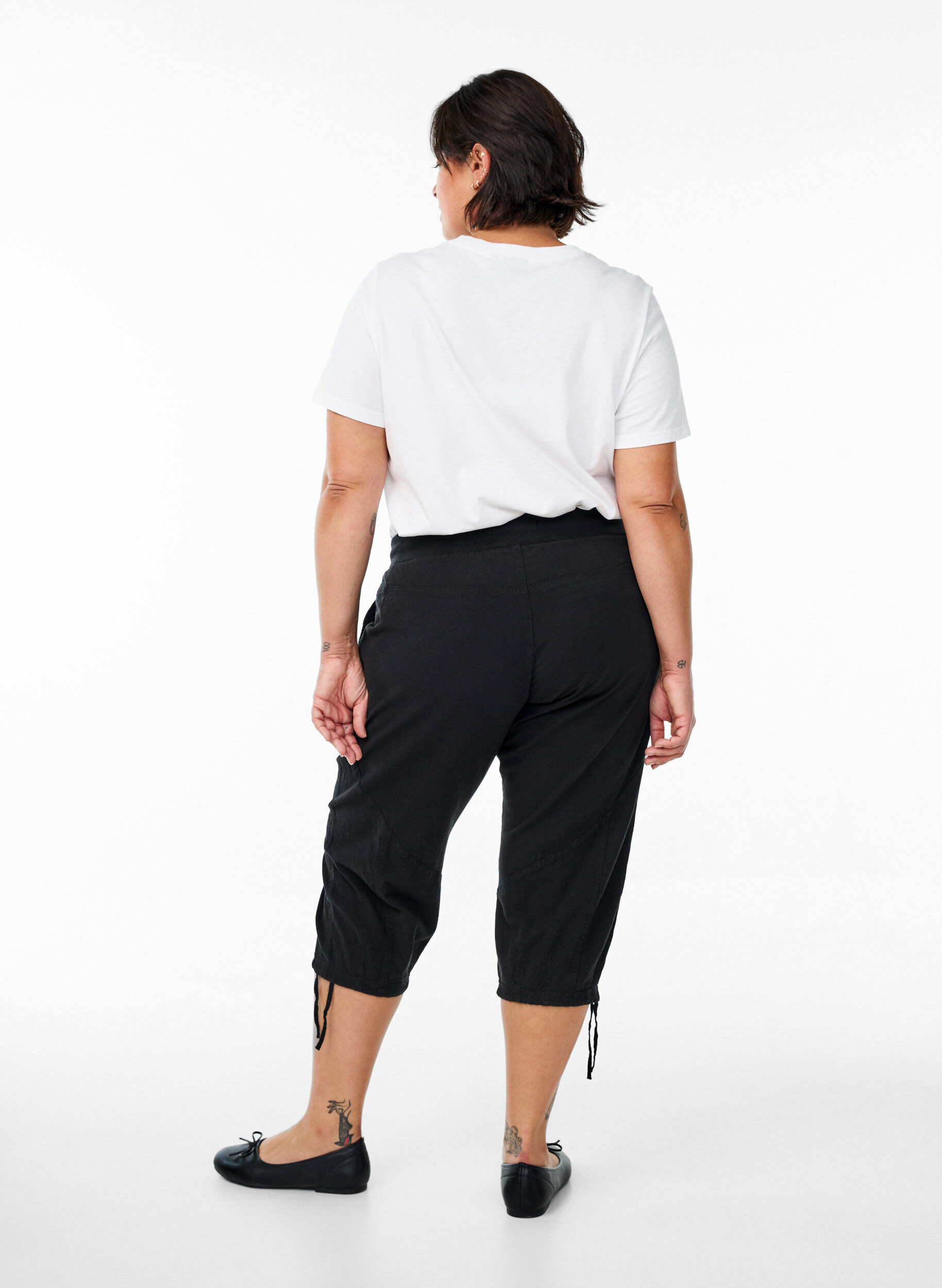 Zizzifashion Cotton Capri trousers , Black, Model image number 1