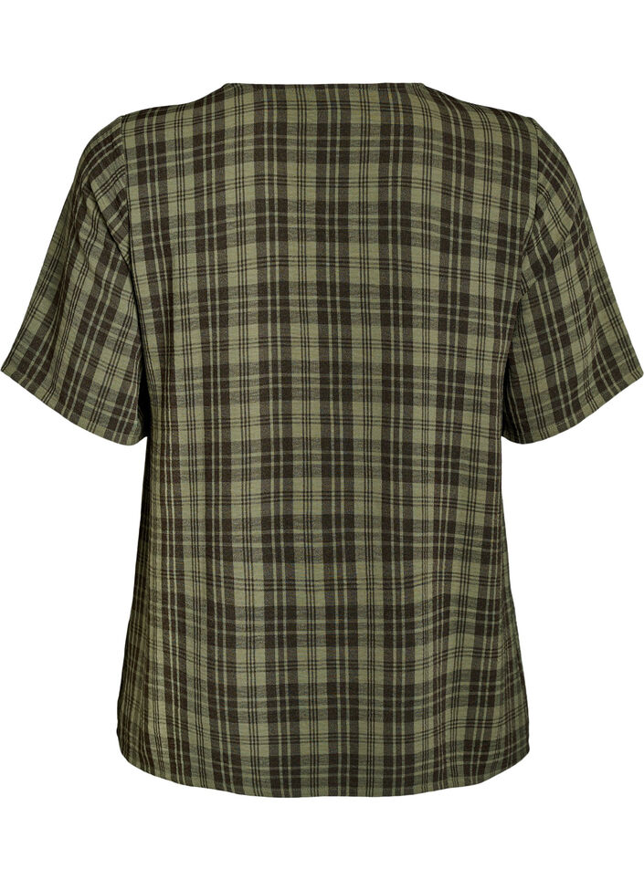 Blouse with check pattern and V-neckline, Green, Packshot image number 1